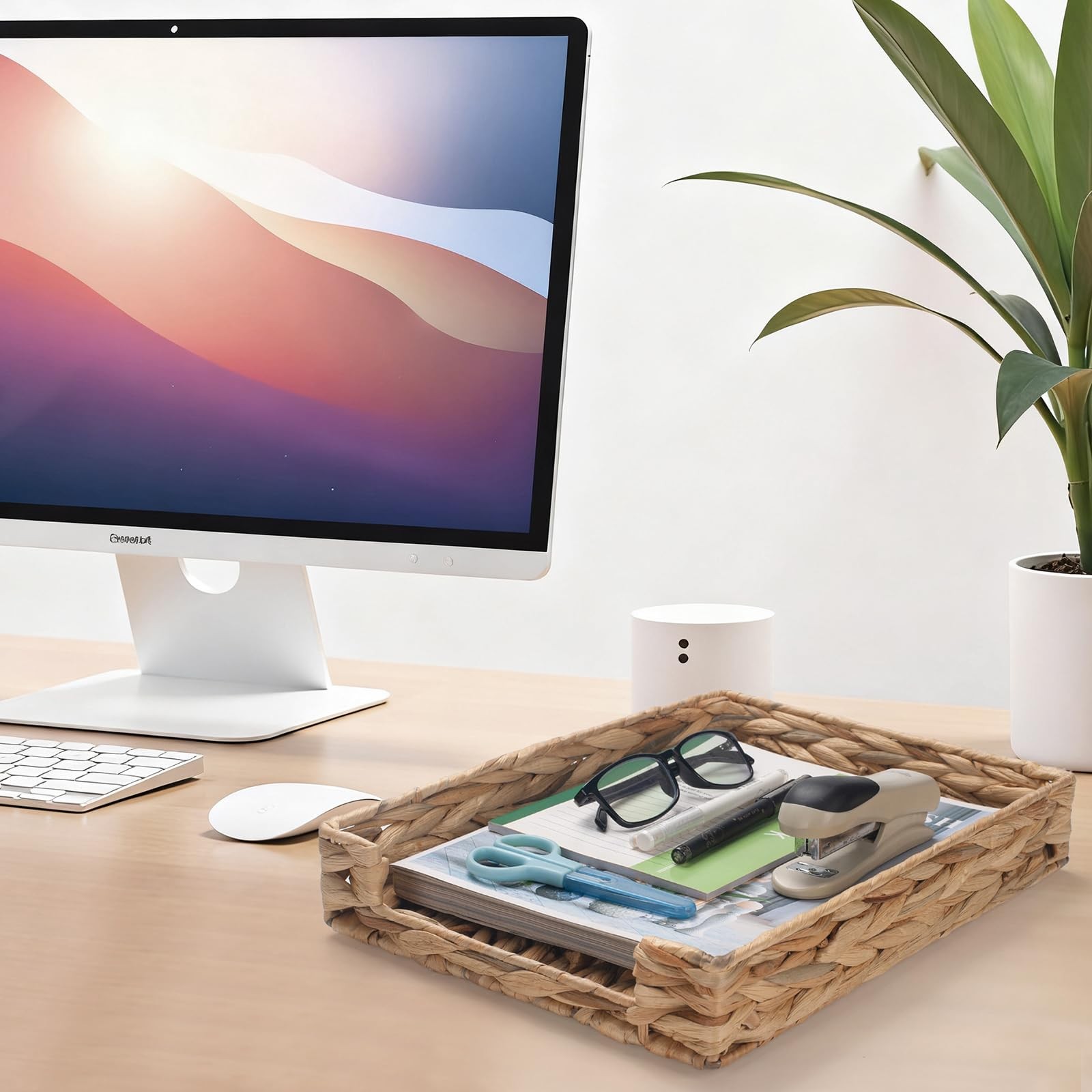 Water Hyacinth Woven Letter Desk Tray Wicker Basket Organizer Papers Document