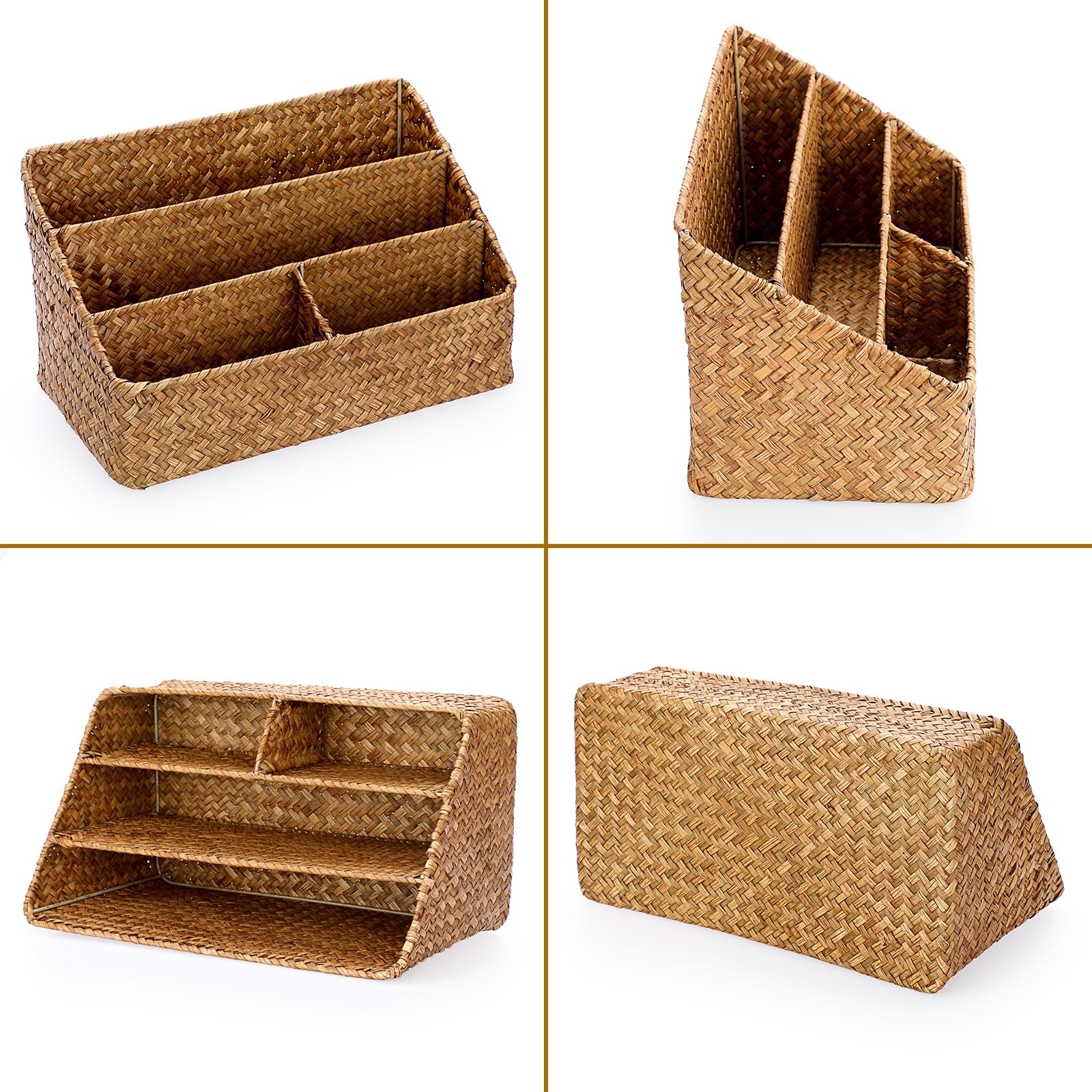 Woven Storage Basket Natural Seagrass Vertical Wicker Storage Baskets With 4 Com