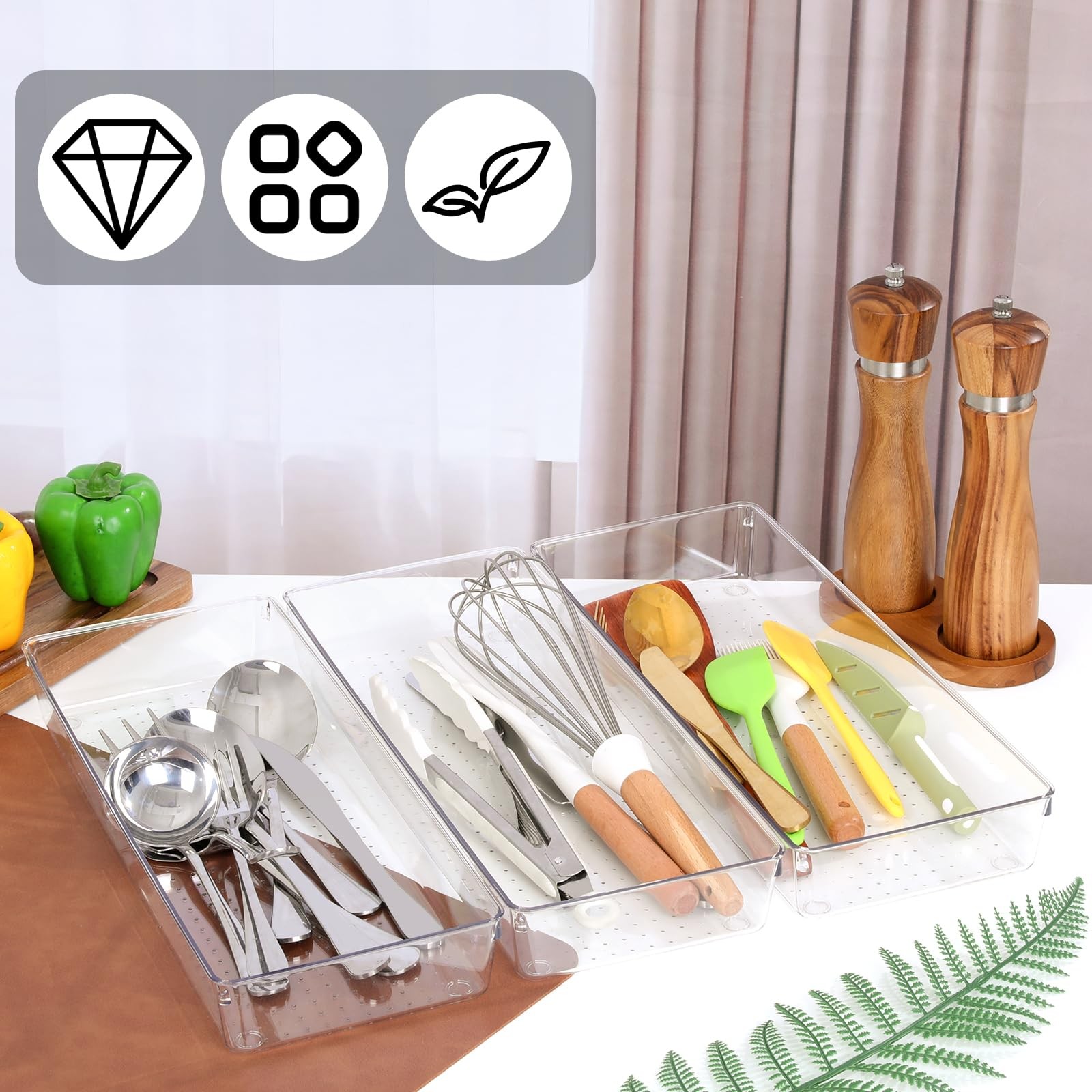 6 Pack Clear Drawer Organizer Trays 15 x 6 x 2 Inch Large Size Clear Plastic …