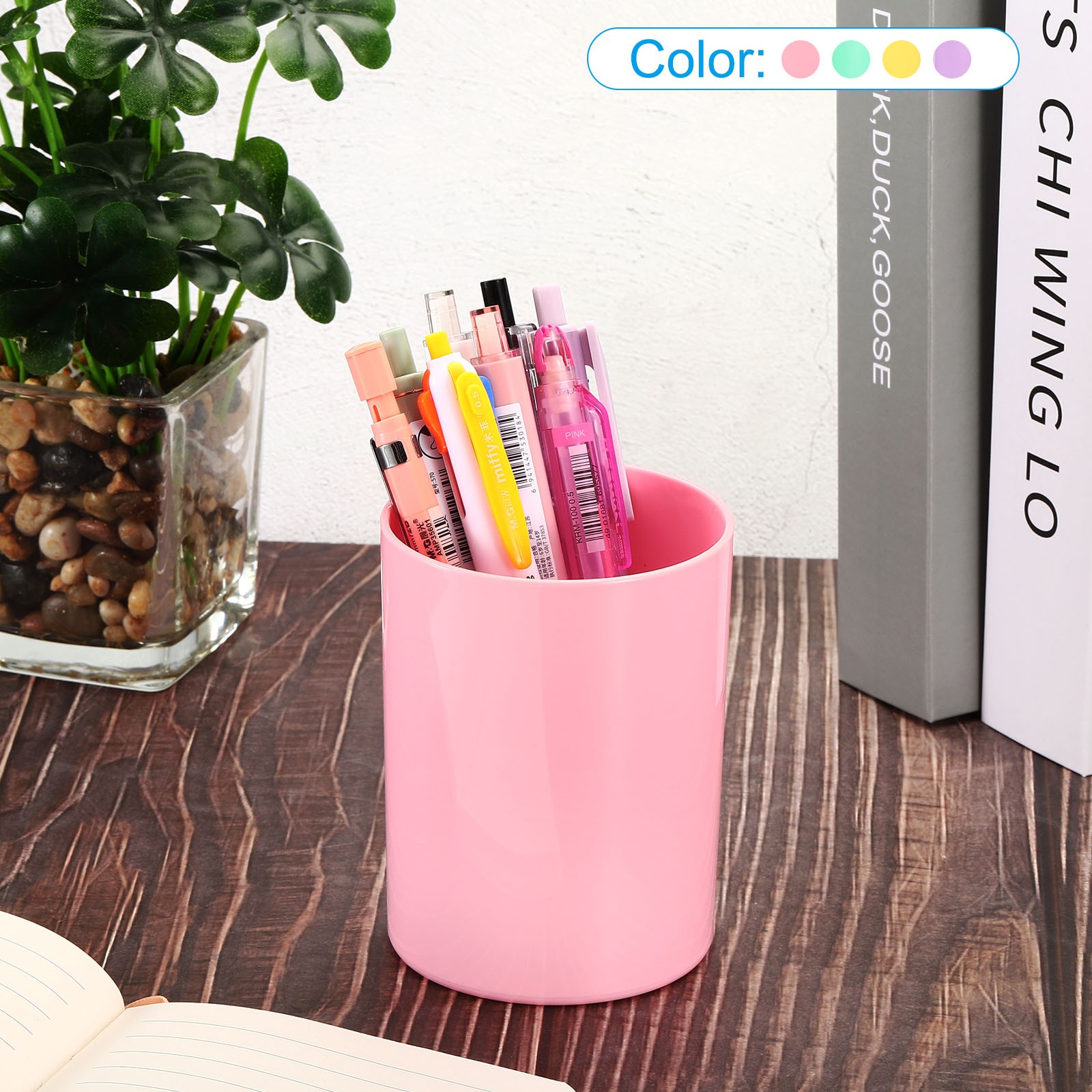 Pencil Holder Plastic Makeup Brush Holder Round Desktop Organizer Purple
