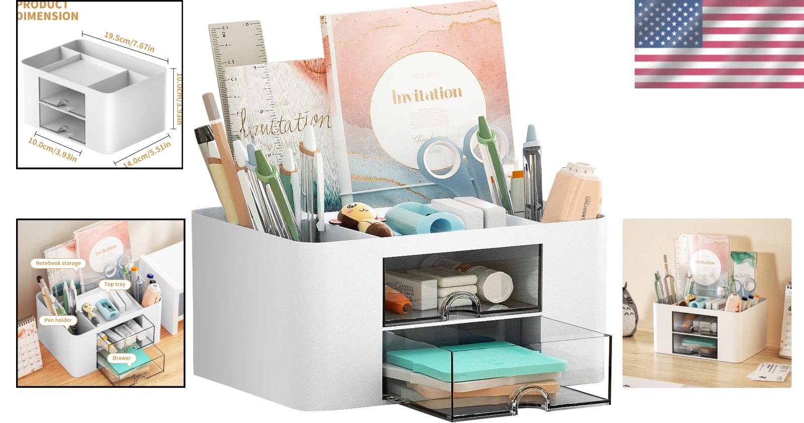 Elegant Pen Organizer with 2 Drawers – 5 Compartments for Classy Workspaces