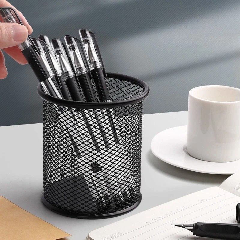 1pcs Round Mesh Pen Pot Holder Desk Tidy Stationery Organiser Pencil Storage Sta