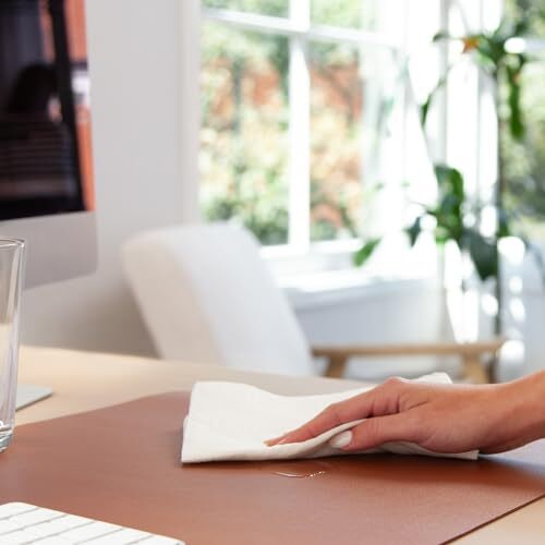Smead Desk Pad, Vegan Leather Desk Mat with Non-Slip Small (23.6″x13.7″) Brown