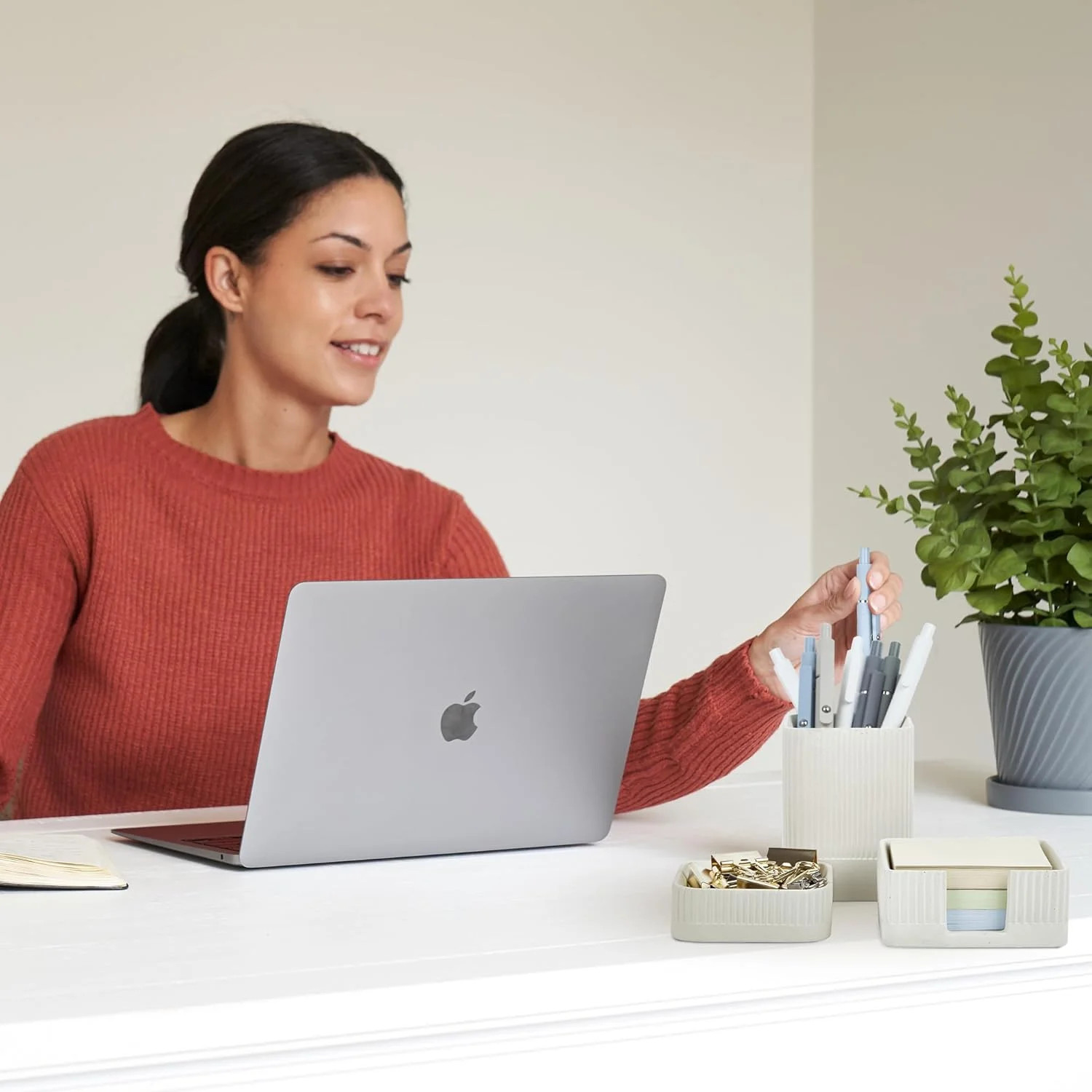 Aesthetic Desk Organizer Set of 3 For Your Office – Sturdy Concrete Desktop Acce