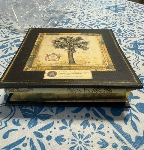 Square Desk Notepad Palm Tree Hard Cover Gold Trim with Pencil