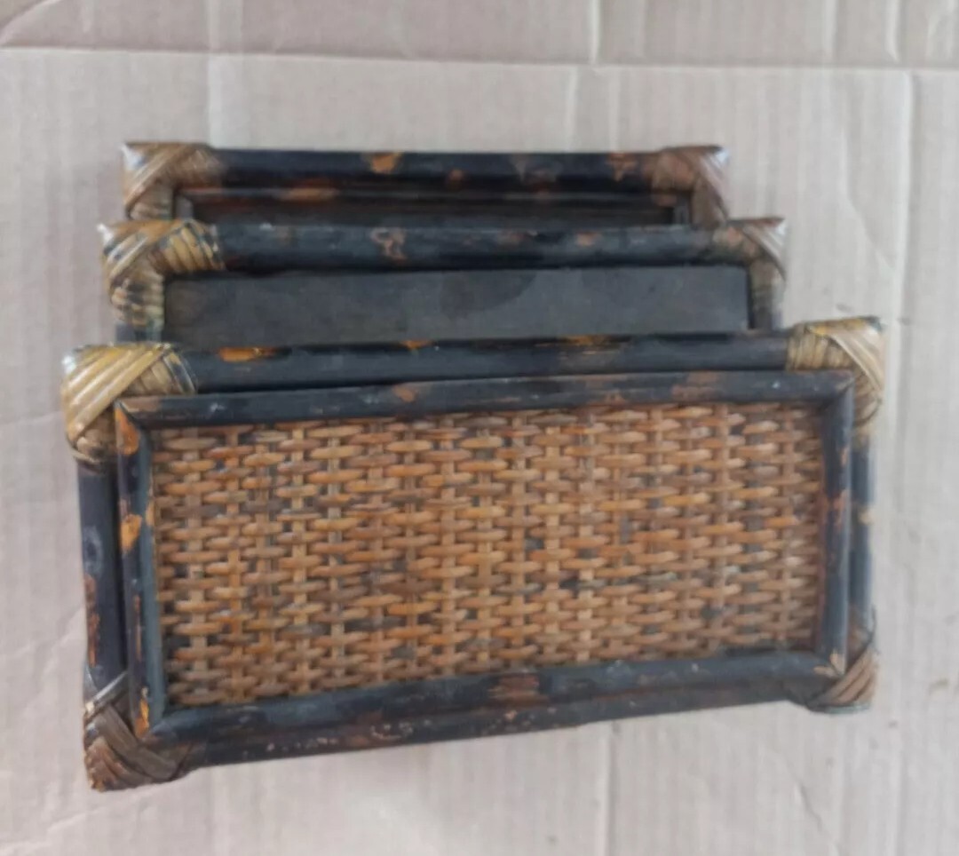 Pier 1 Woven Rattan Boho Desk Organizer/Letter Holder By Brighton Made In China