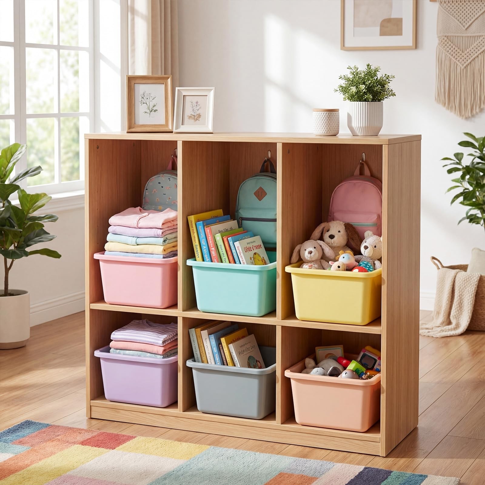 6 Pcs Plastic Book Bins for Classroom Library Cubby Bins Stackable Storage Tu…