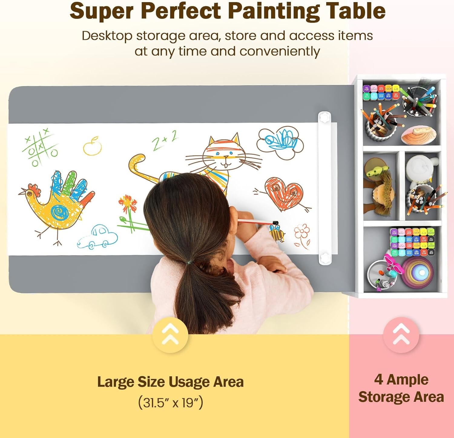 Kids Art Table and Chair Set, Toddler Craft Play Wood Activity Desk