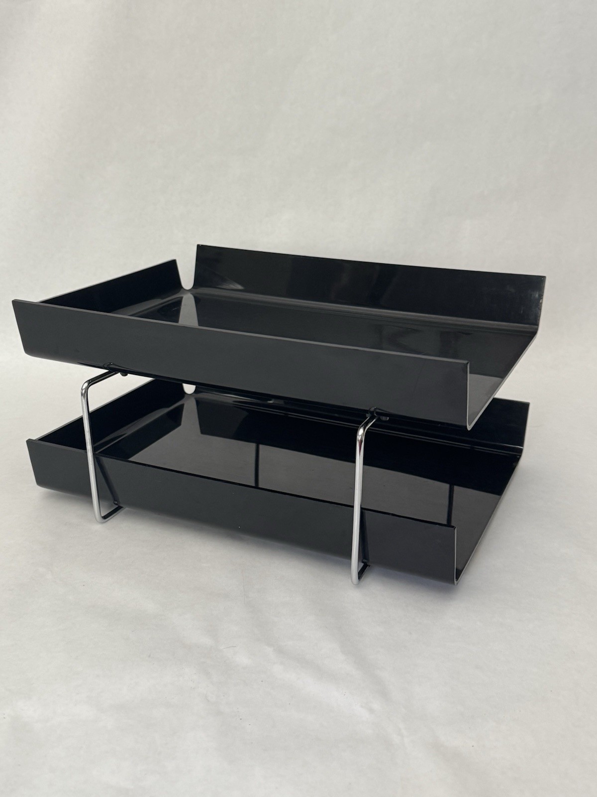 Vintage Plastic Chrome Steel Duk-It McDonald Design MCM Black Letter Paper Trays
