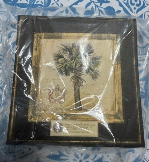 Square Desk Notepad Palm Tree Hard Cover Gold Trim with Pencil