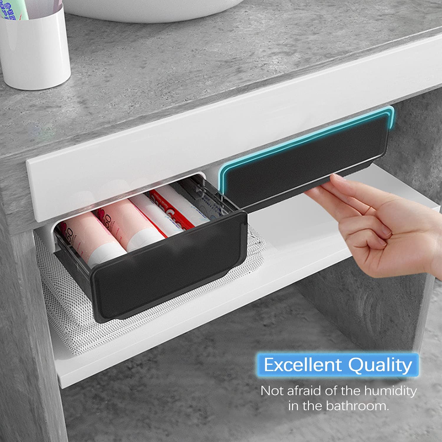Self-adhesive Under Desk Drawer Organizer, 2 Pack Table Hidden Slide Out Larg…