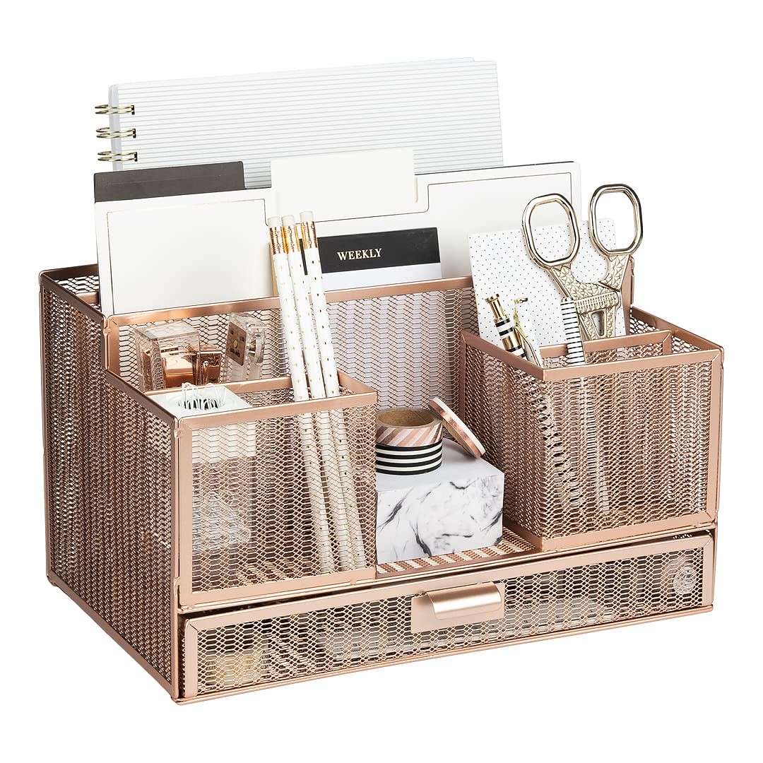 BLU MONACO | Rose Gold Desk Organizer with Sticky Note & File