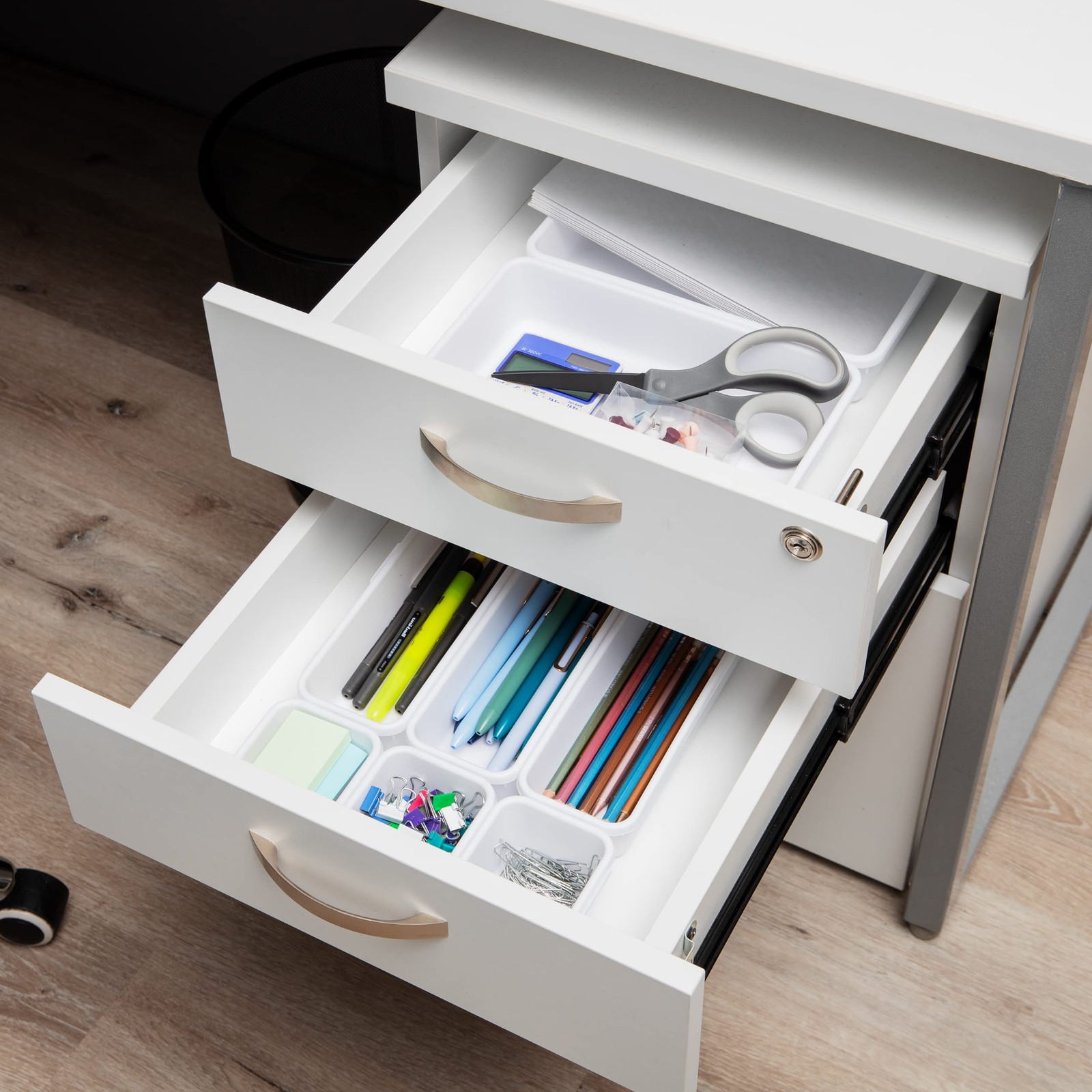 Mind Reader 8-Pc Drawer Organizer, Desk 8-Piece White, White