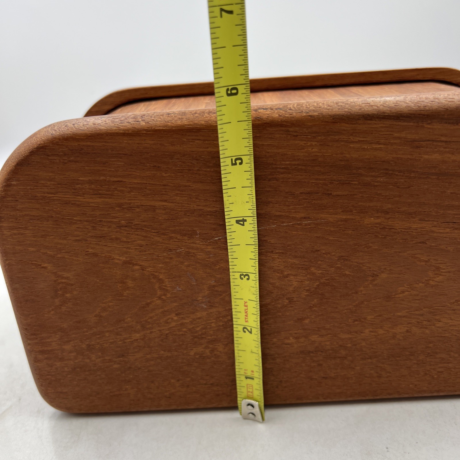 Vtg KALMAR Designs Teak Tambour Roll Top Disk Cassette Storage Box 10.5”x5”x6”