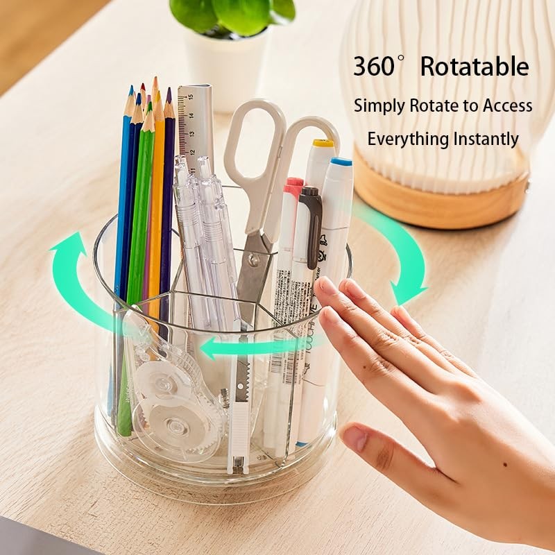 SSYYGET 360° Rotating Makeup Brush Holder Organizer, Clear Spinning Pen &…