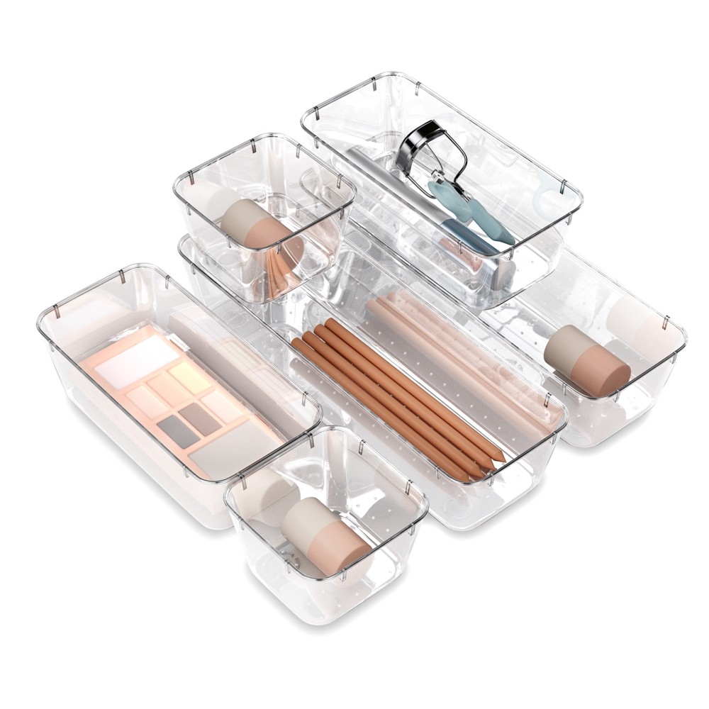 ValueMax 9 Pcs Clear Plastic Drawer Organizer Set 3 Sizes Non-Slip Tool Tray