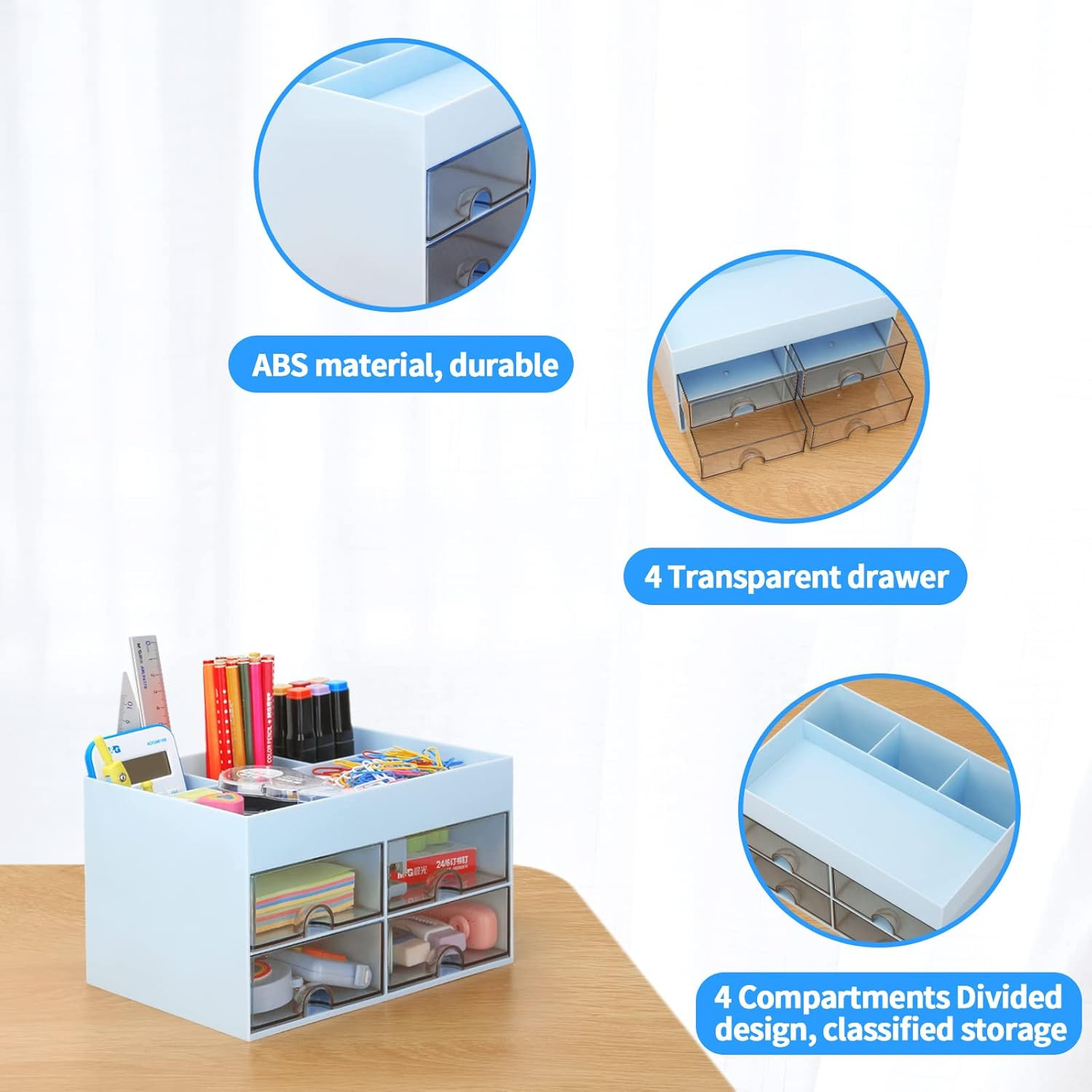 Office Desktop Organizer with Drawer, Stationary Organizer Desk Caddy, Pen/Penci