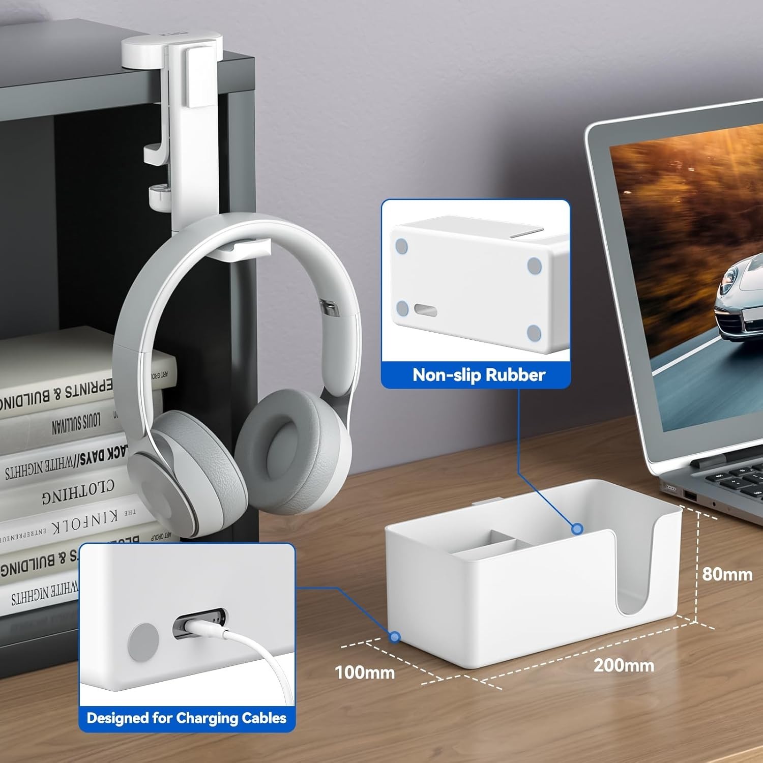 Modern Rotating Desk Organizer with Detachable Storage & Cup Holder – White
