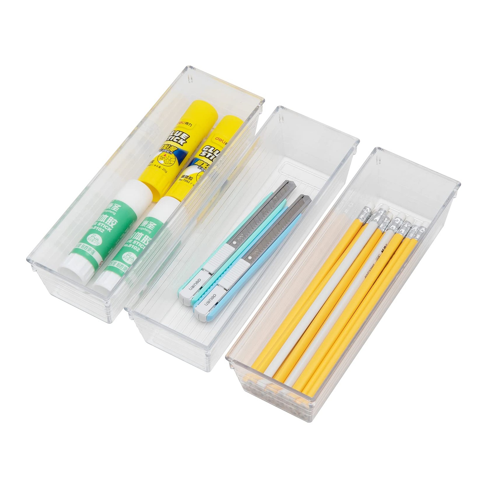 Backerysupply Clear Plastic Drawer Organizer Tray 9 in x 3 x 2 in,