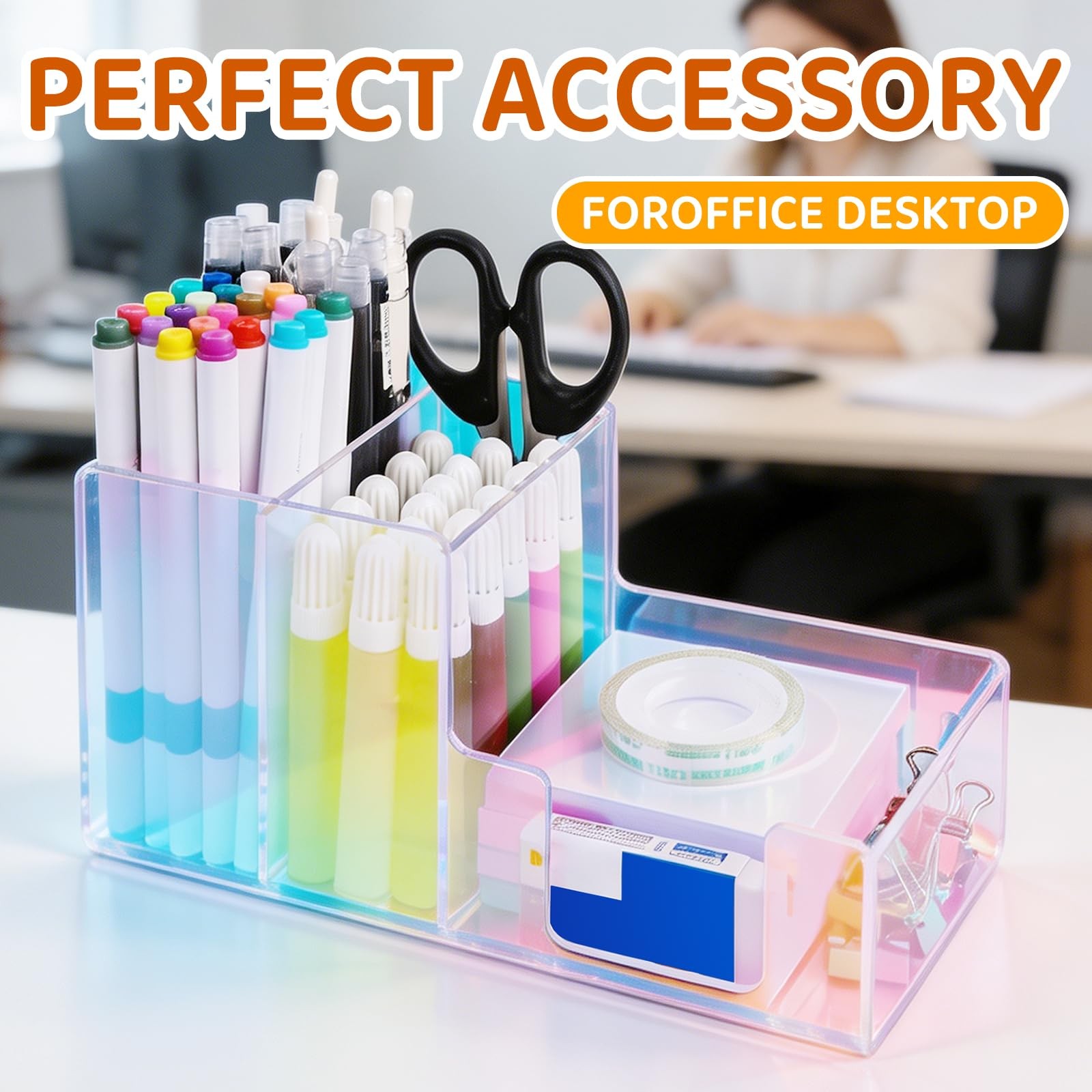 Iridescent Acrylic Desk Organizer with 3 1 Count (Pack of 1),