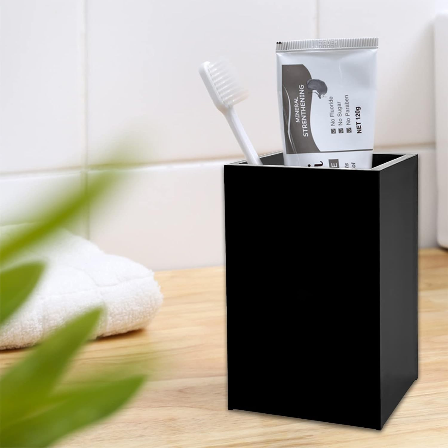 2 Pack Black Acrylic Pencil Pen Holder Cup,Desk Accessories Holder,Makeup Brush