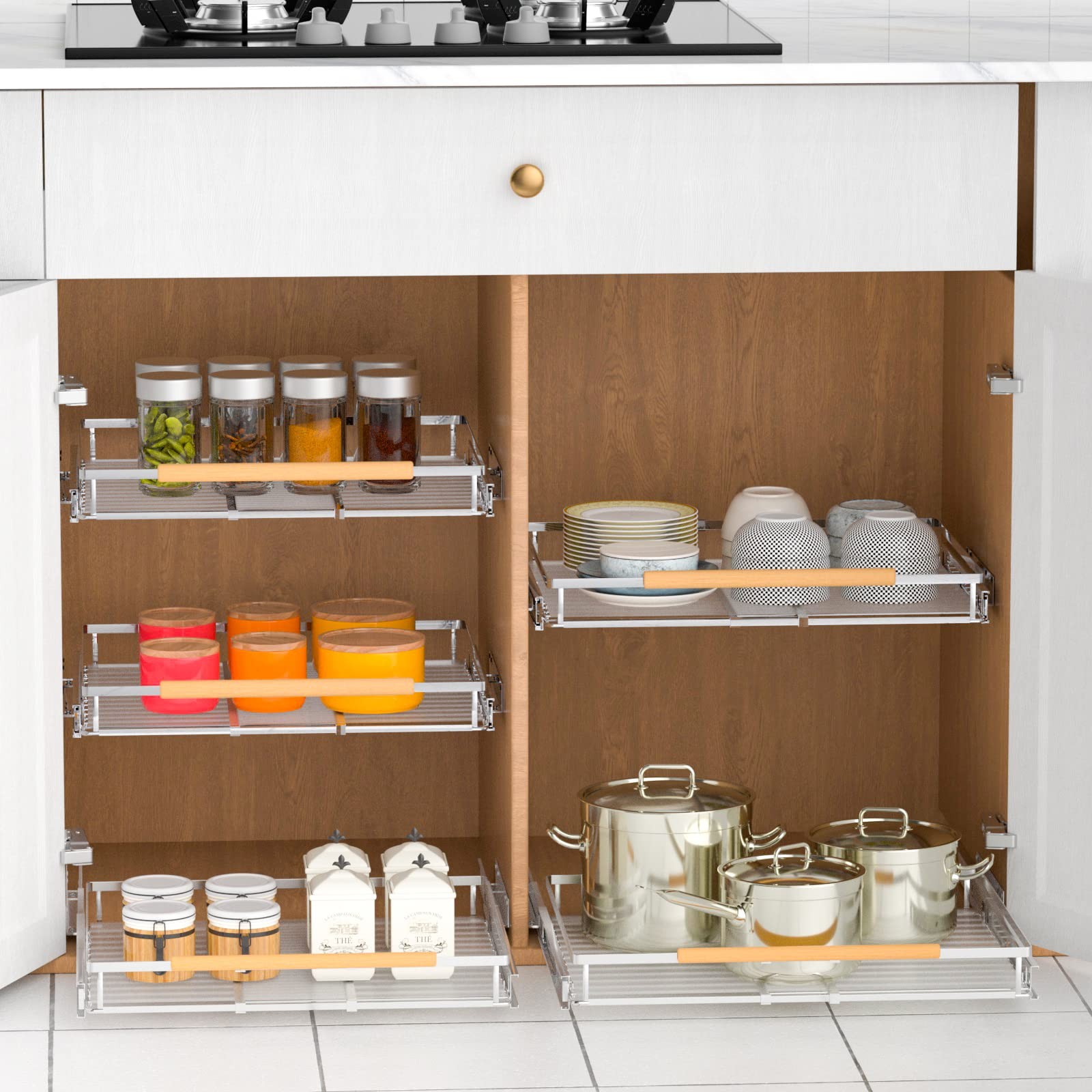 M – Cabinet Width: 16.3″~26.3″ * Depth: 17.3″, Medium -W(basket+glides)…