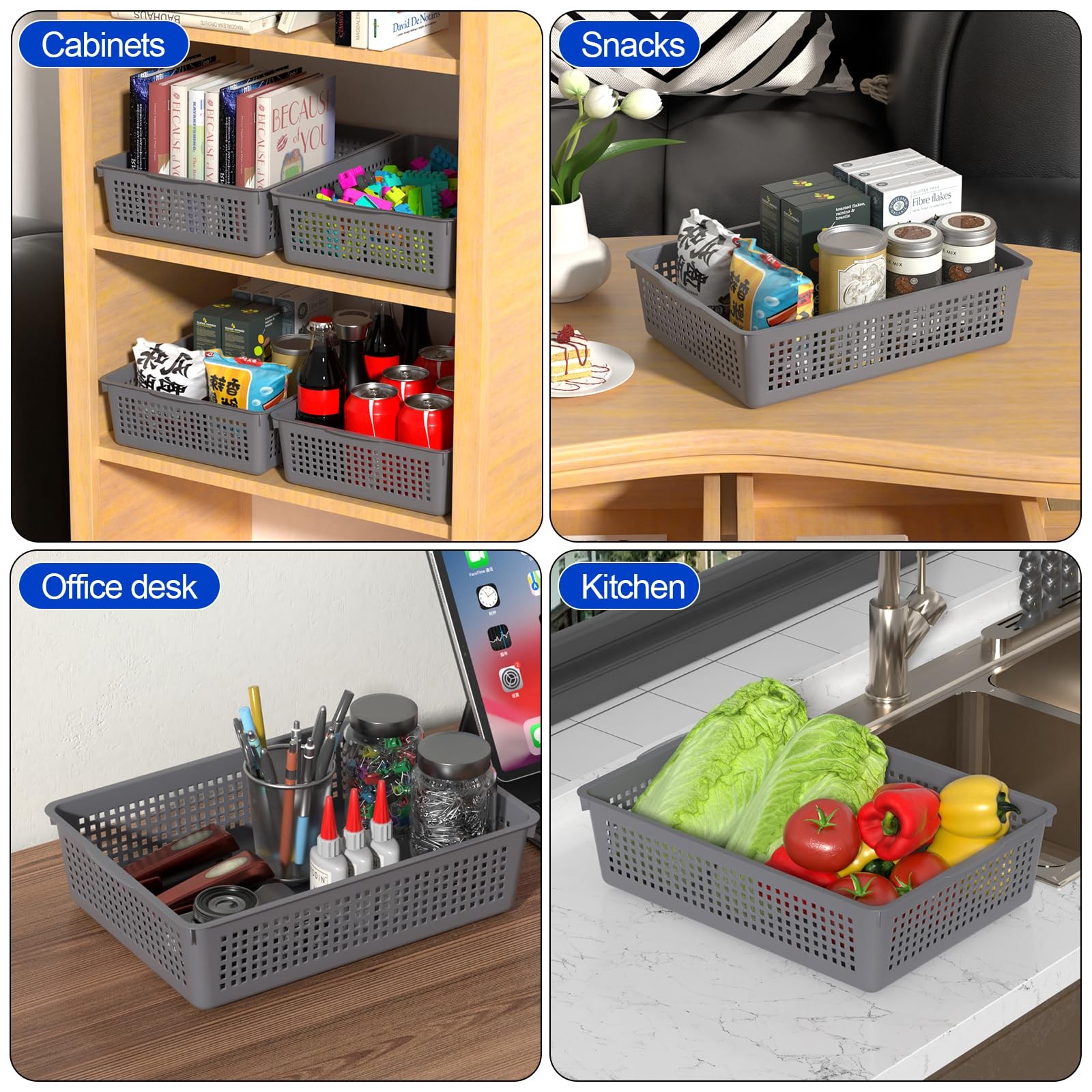 Nicesh A4 Size Plastic Basket, Desktop File Storage Organization Tray, Grey