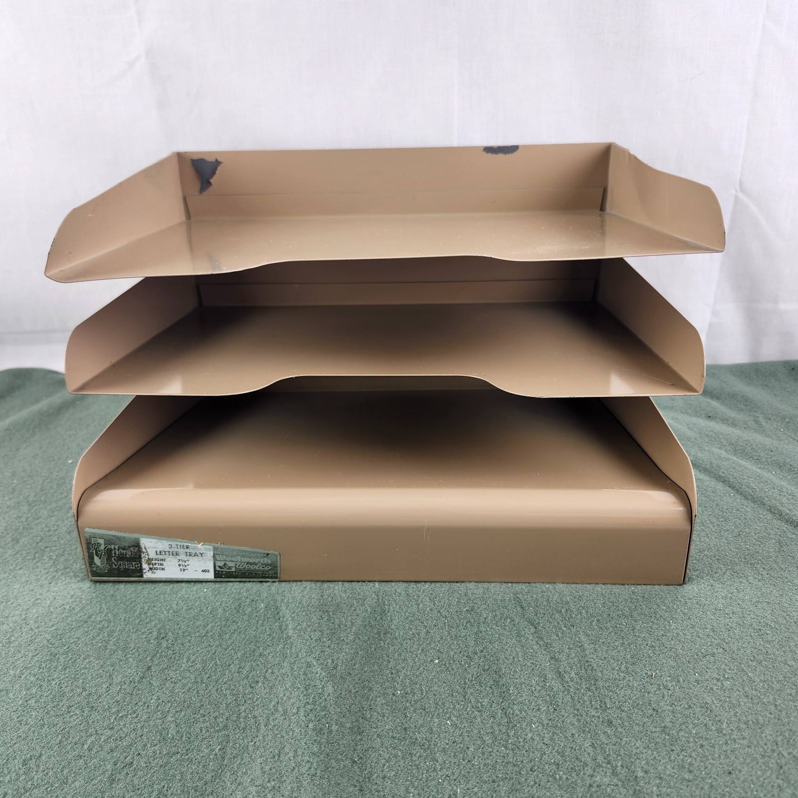 Vintage METAL Desktop File Tray 3 Tier Herald Square 9.5″ X 7.5″ X 12″ Woolworth