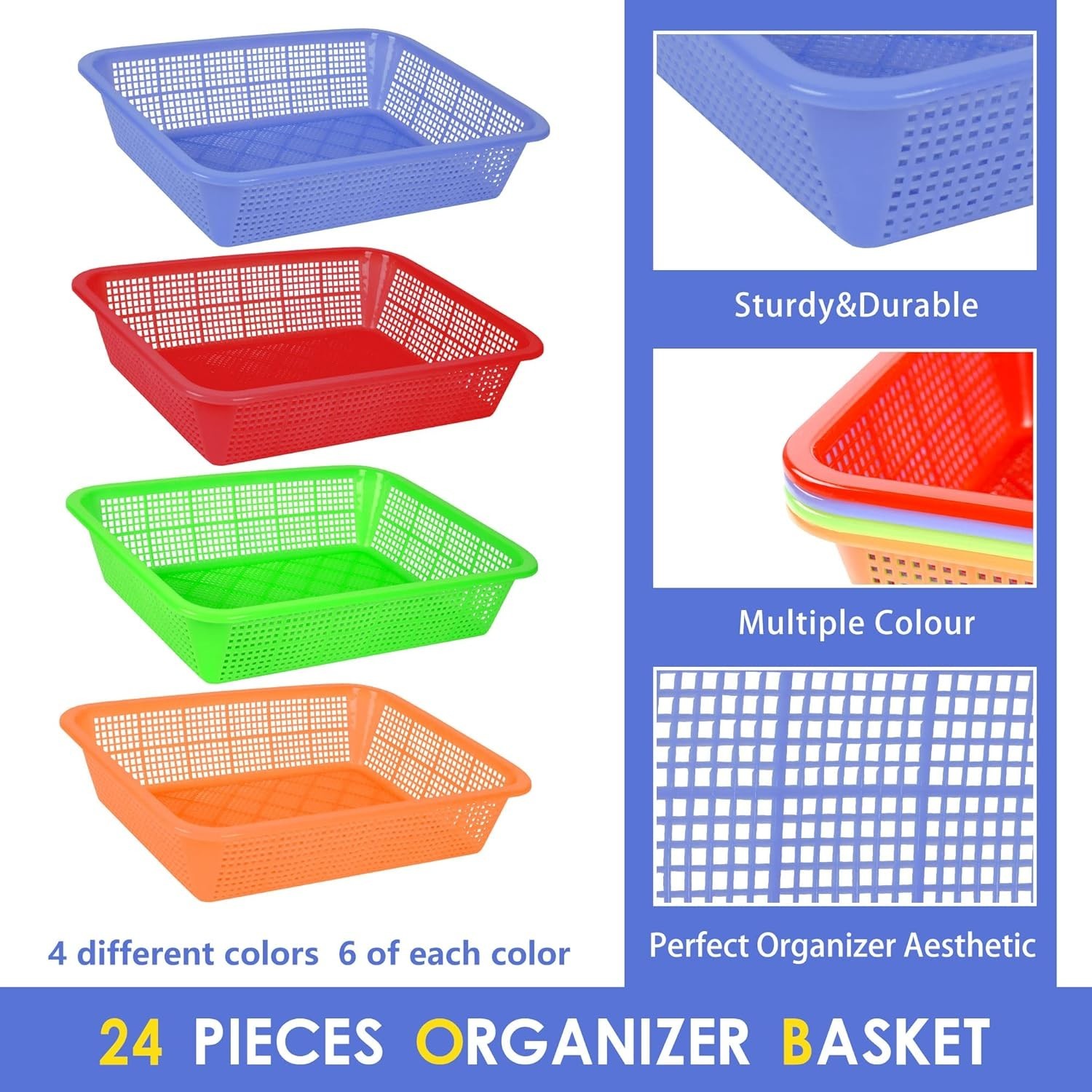 24 Pack Classroom Storage Baskets Pencil Organizer Bins 13.5 x 10 x 3 Inch Paper
