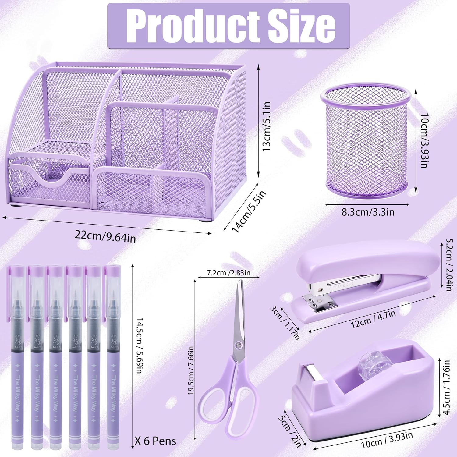 Purple Desk Accessories, 26Pcs Office Supplies and Desk Organizers, with Tape Di