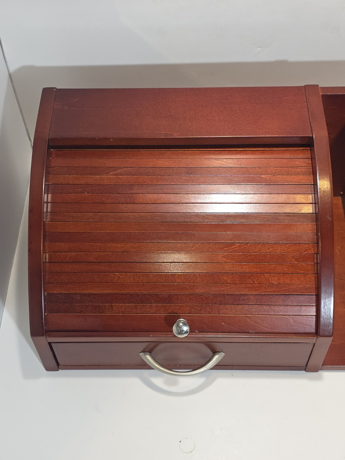 Mahogany Desk Organizer w/ Roll-Top Storage & Drawer 15 × 8