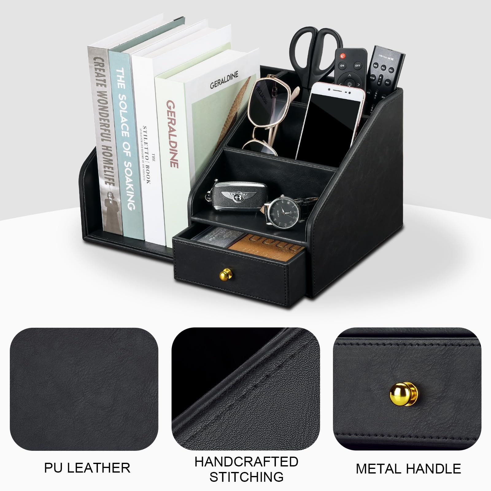 PU Leather Desk Organizer, Multifunction 6 Compartment Desk Organizers and fo…