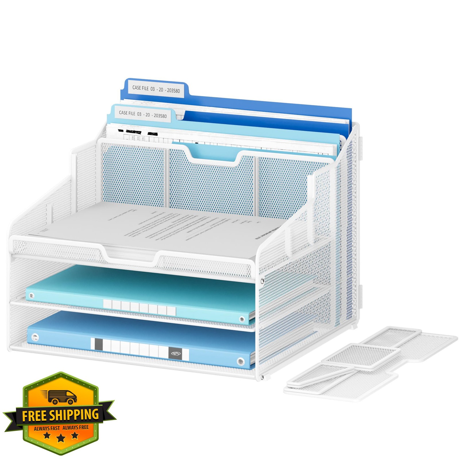 Lavatino Metal Mesh Desk File Organizer White