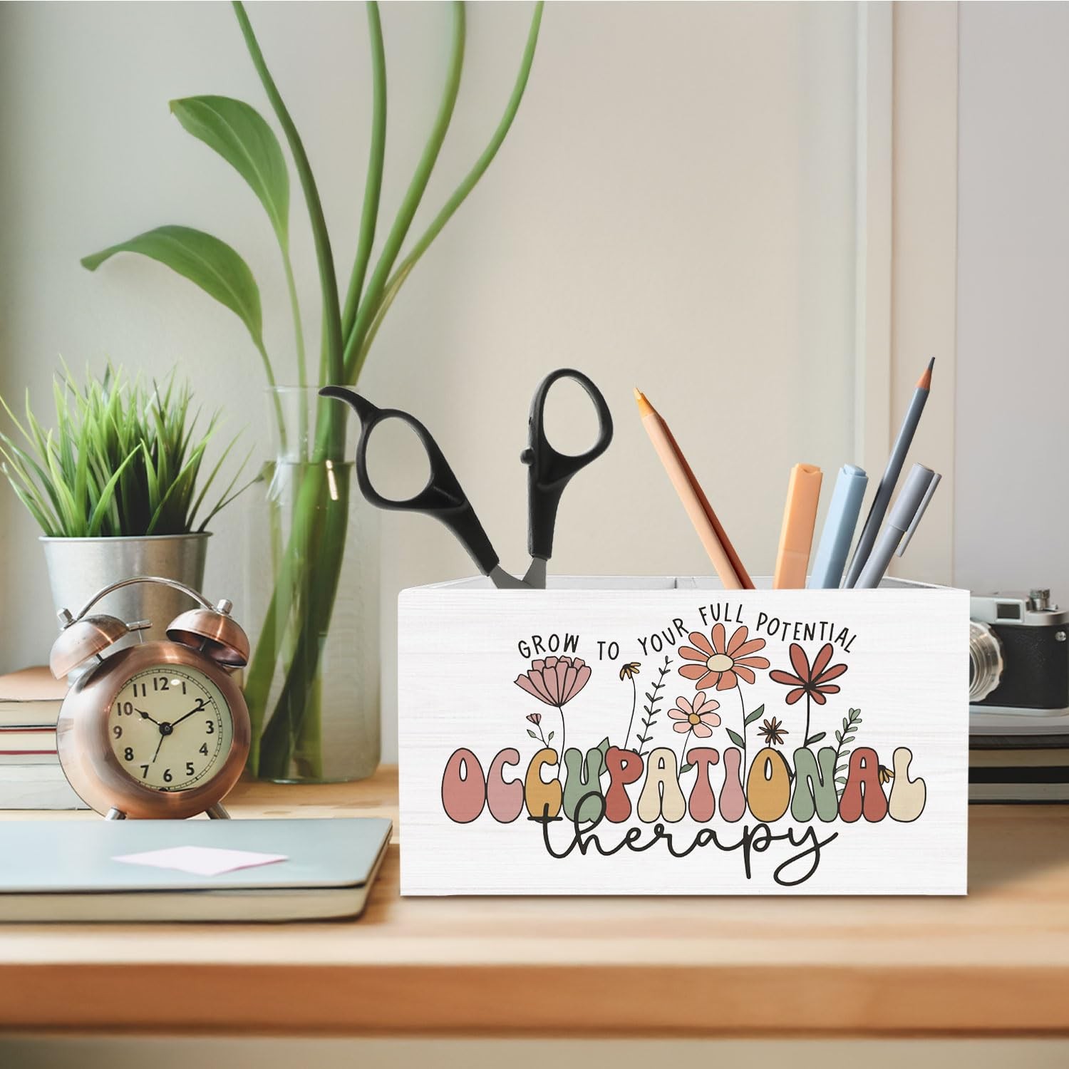 Occupational Therapy Pen Holder for Desk, OT Therapy Wooden Sign Desk Decor f…
