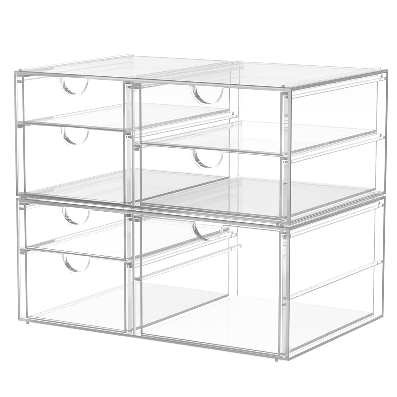 2 Pack Clear Desk Organizers with 7 Drawers, Makeup & Office Storage