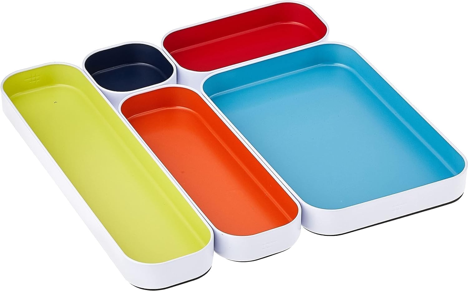 5 Piece Shallow Metal Organizer Tray Set for Storing Makeup, Stationery, Uten…