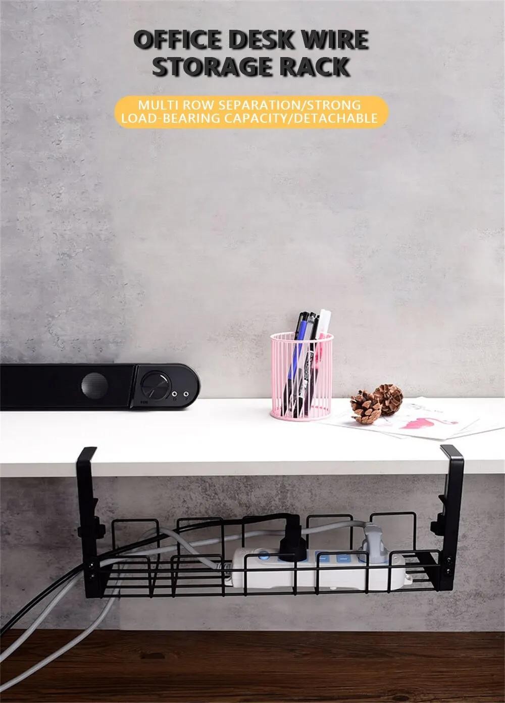 Under Desk Cable Management Tray Metal Wire Organizer Rack No Drill Storage