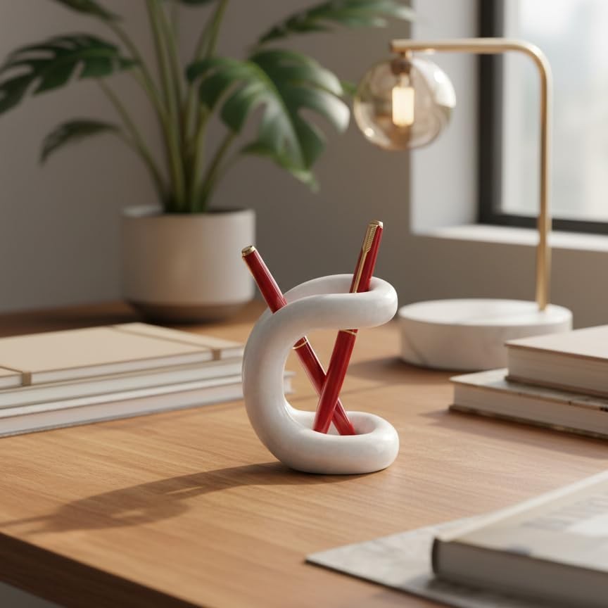 Marble Pen Holder for Desk 4 Inch White Pencil Holder for Desk Accessories & …