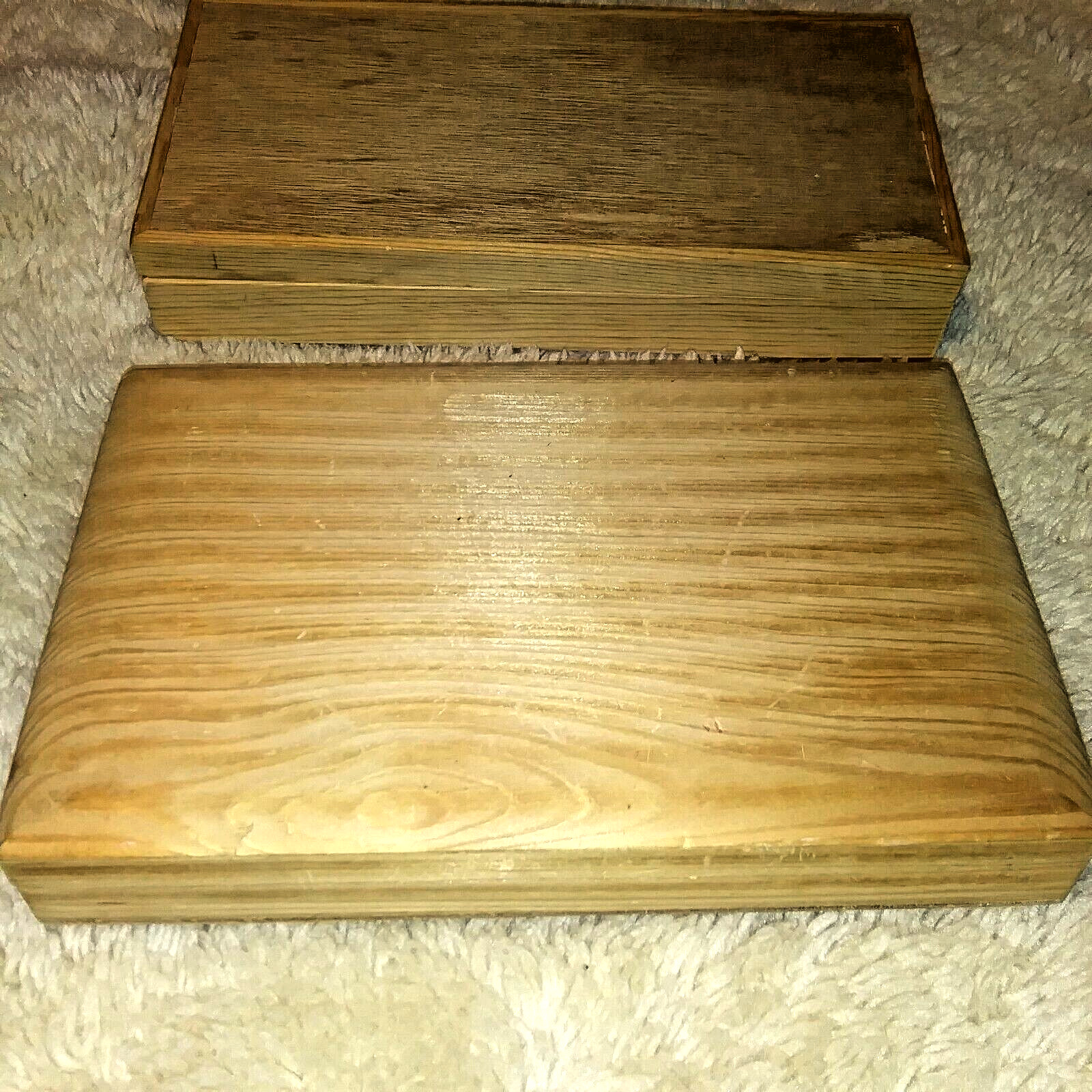 two natural wood hand made Rectangle Storage trinket Box