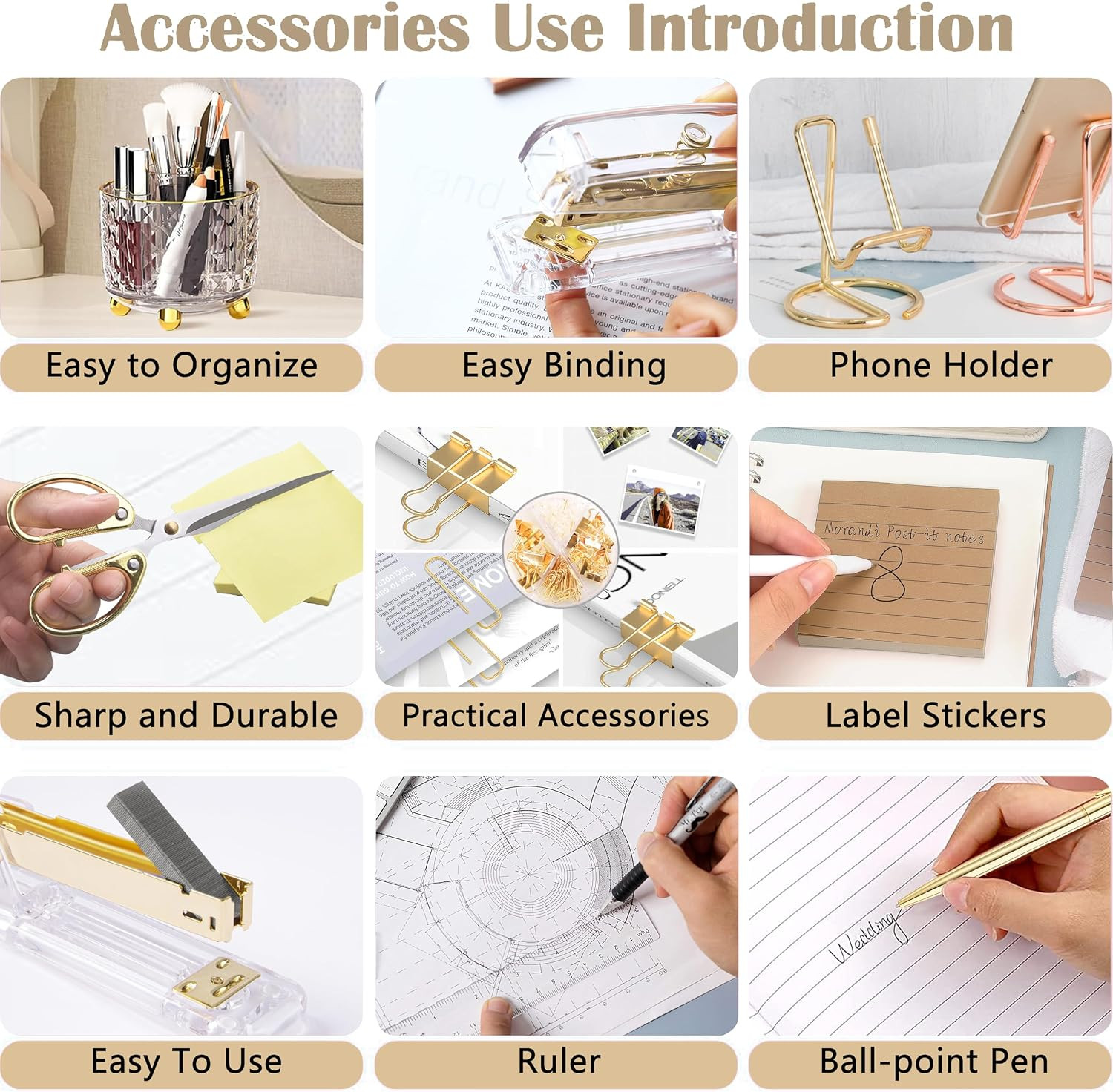 Gold Desk Accessories, Office Desk Organizers and Accessories 360°Pen Holder Acr