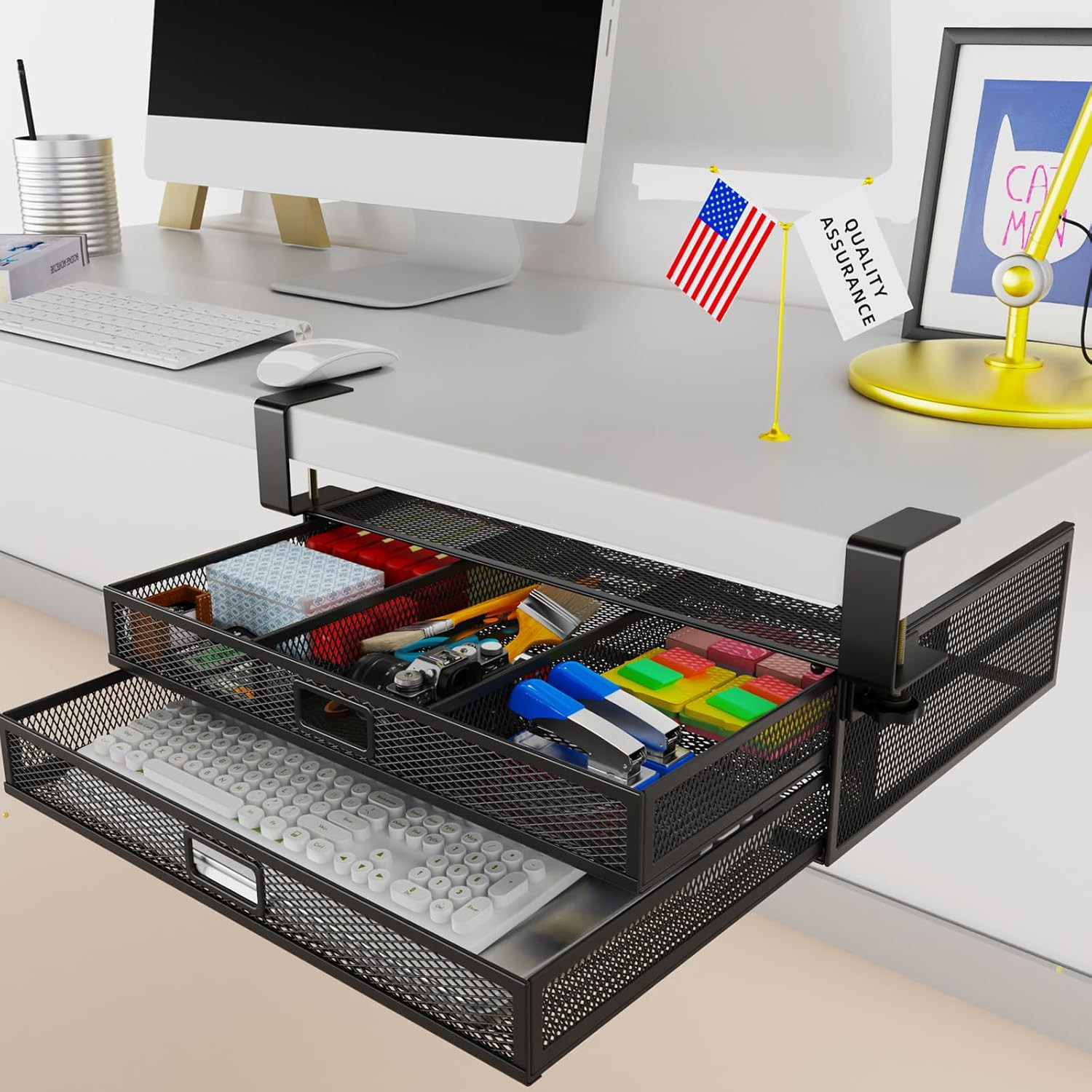 Under Desk Drawer Organizer No Drilling 2 Slide Out Drawer Under Table Storage D