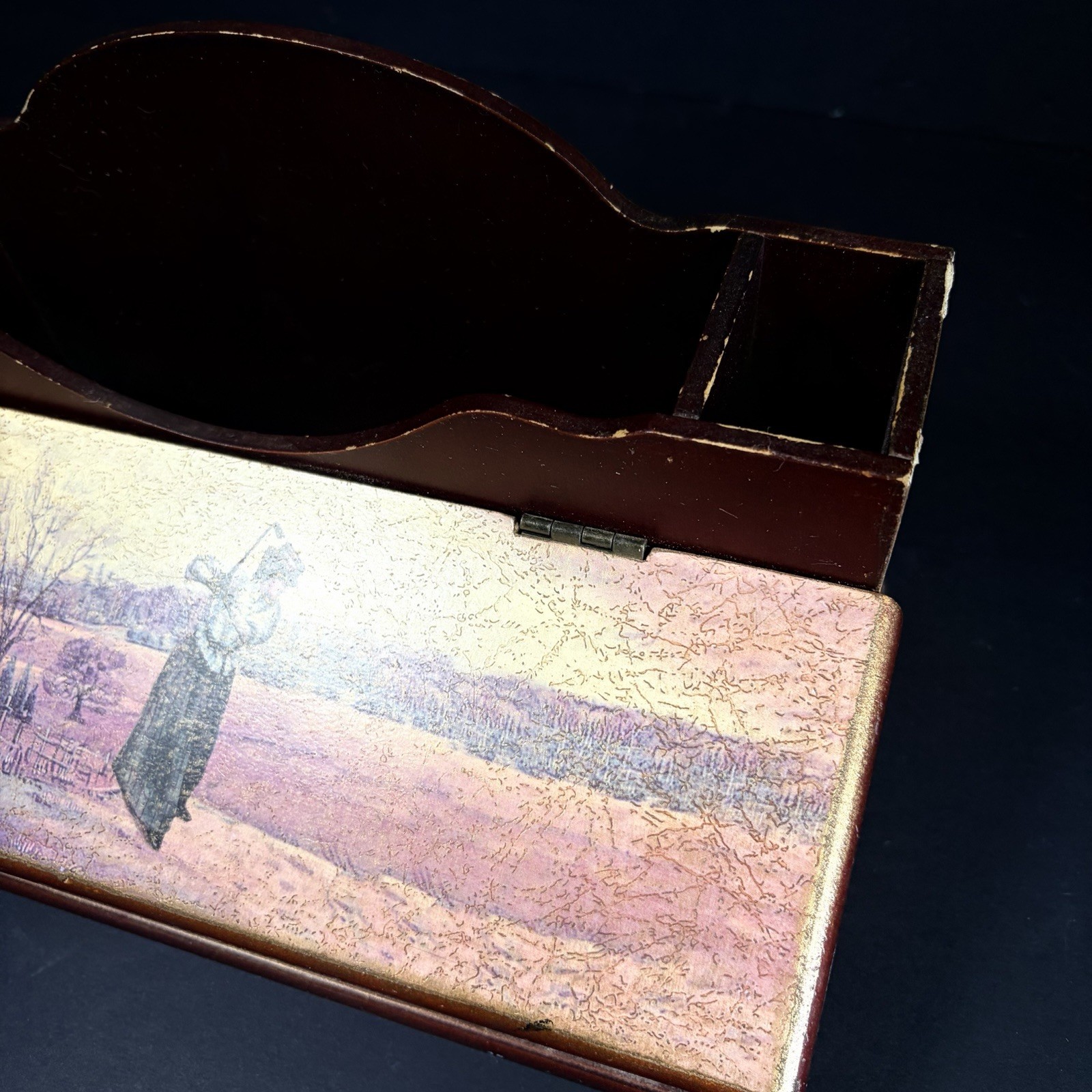 Vintage Woman Golfer Desk Organizer Mail Papers Letters Pens Holder Storage Box