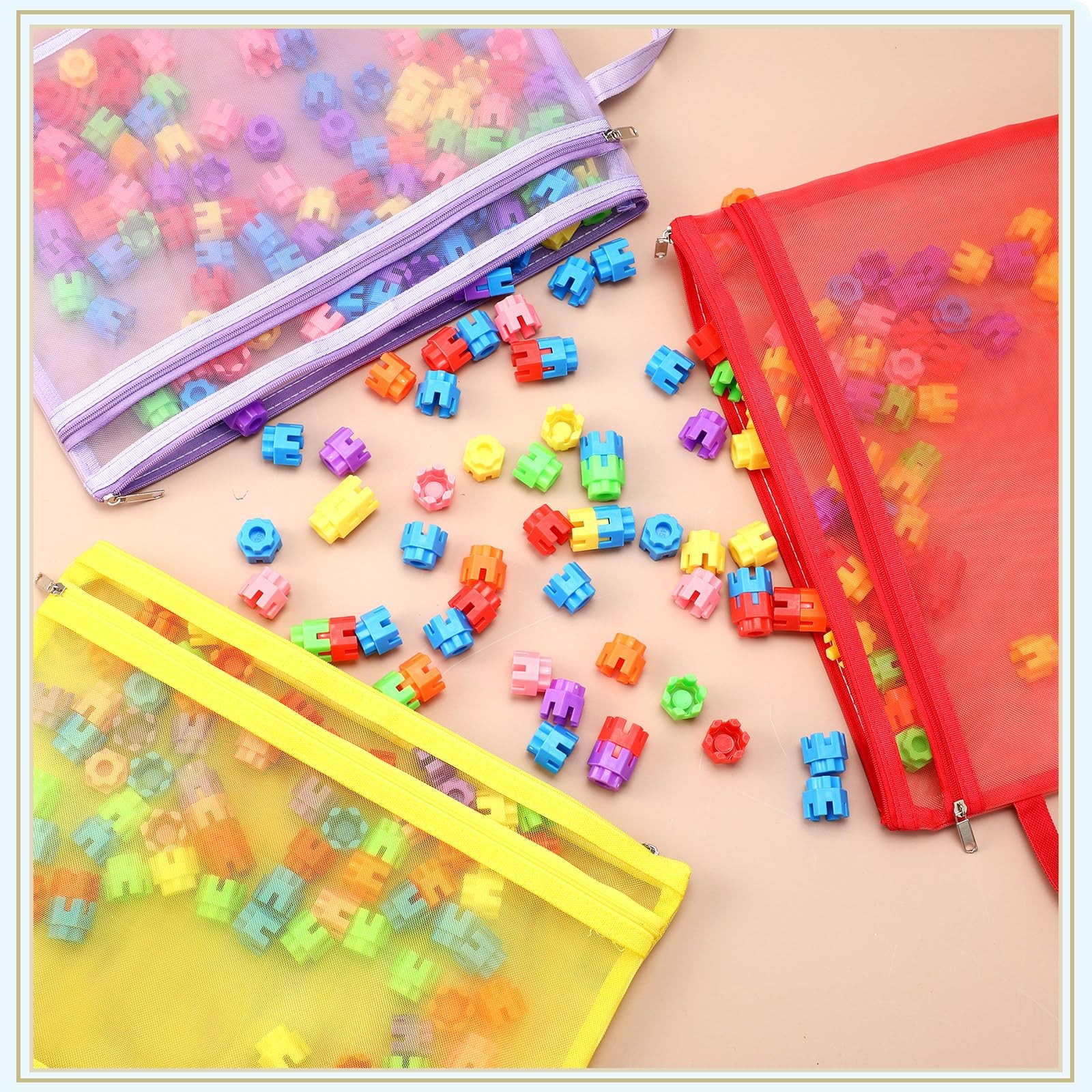 25 Pack Colored Mesh Zipper Pouch Bags Double Layer Nylon Puzzle Bags A4 Zipp…