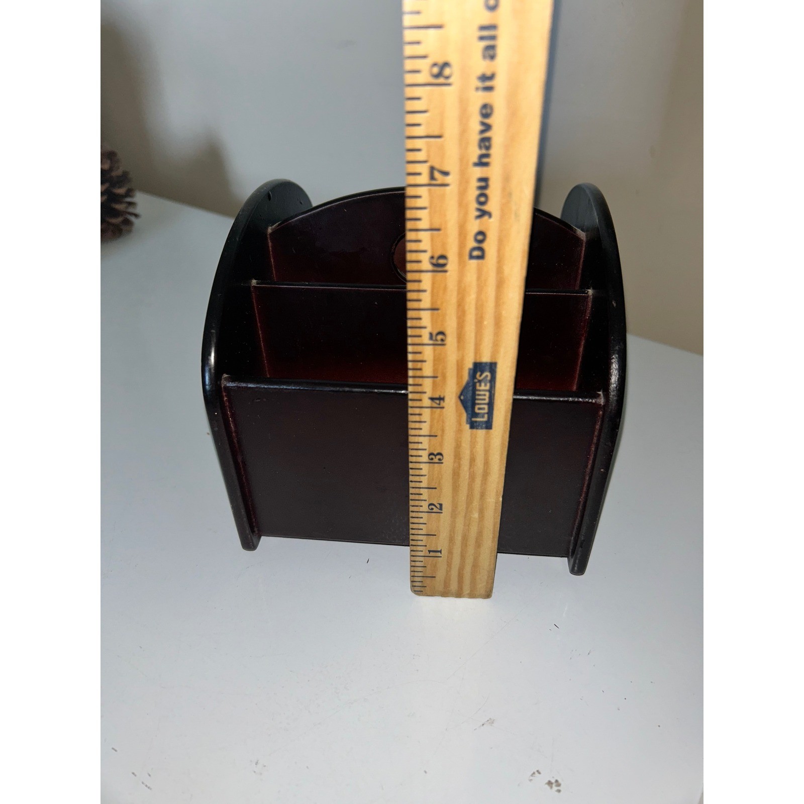 Vtg Dark Wood Desk Organizer Mail Sorter Mahogany Finish Office Storage Swivel