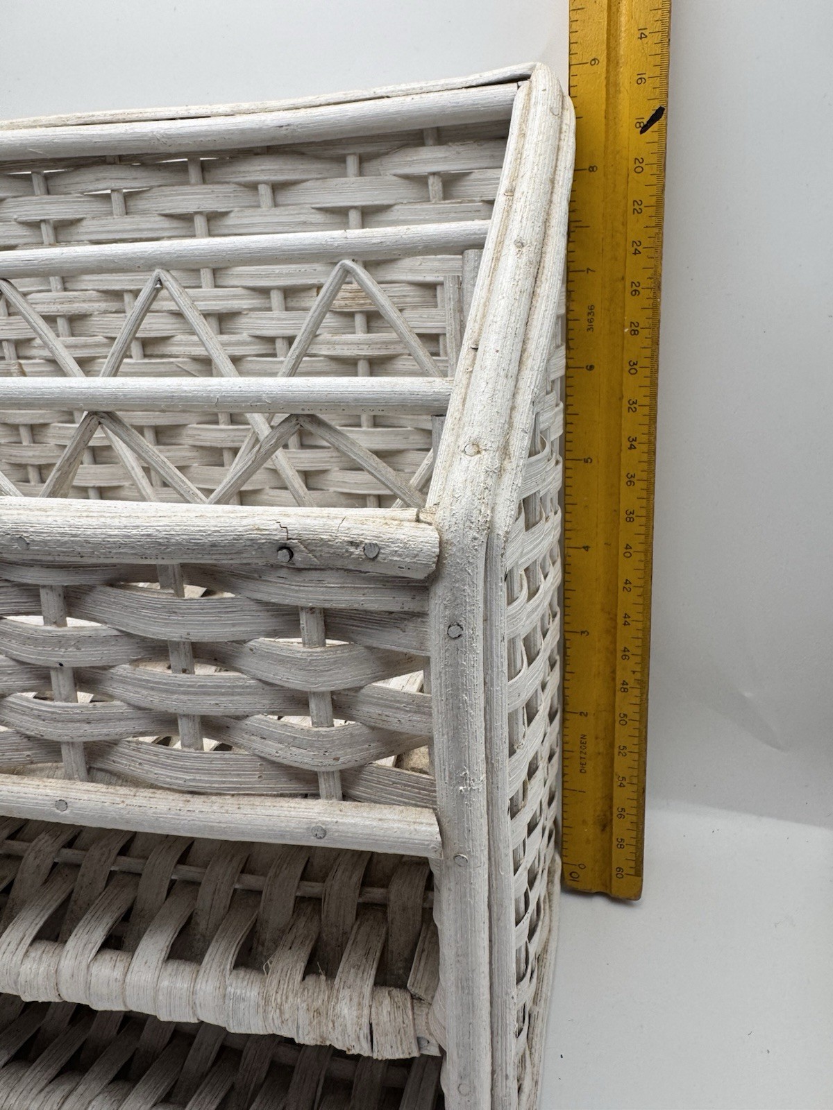 White Wicker Rattan Desk Top Organizer Office Mail Sorter Sturdy Letter Holder