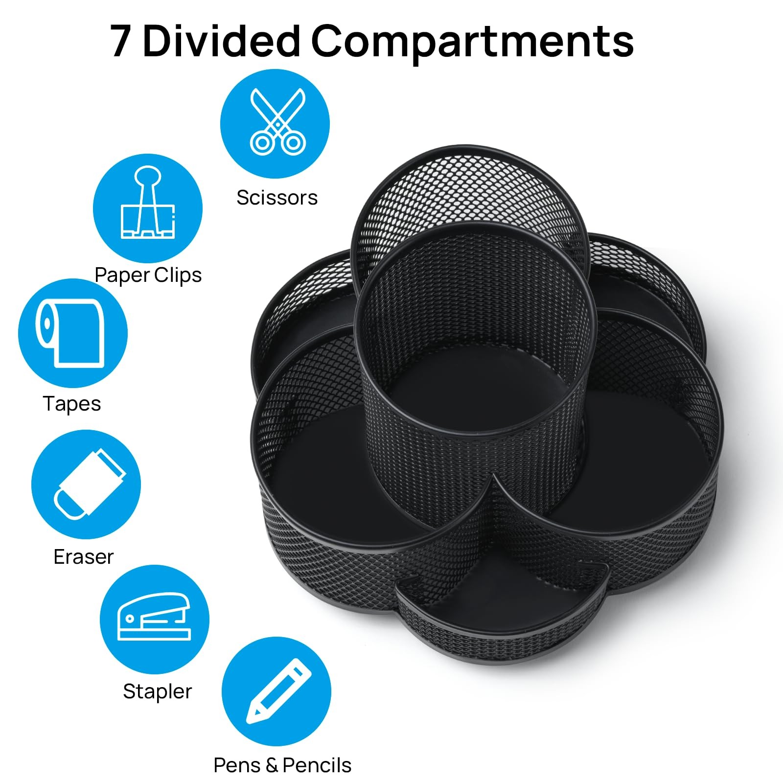 Topwey Pen Holder for Desk, 360 Rotating Pencil Holder, Cup Black