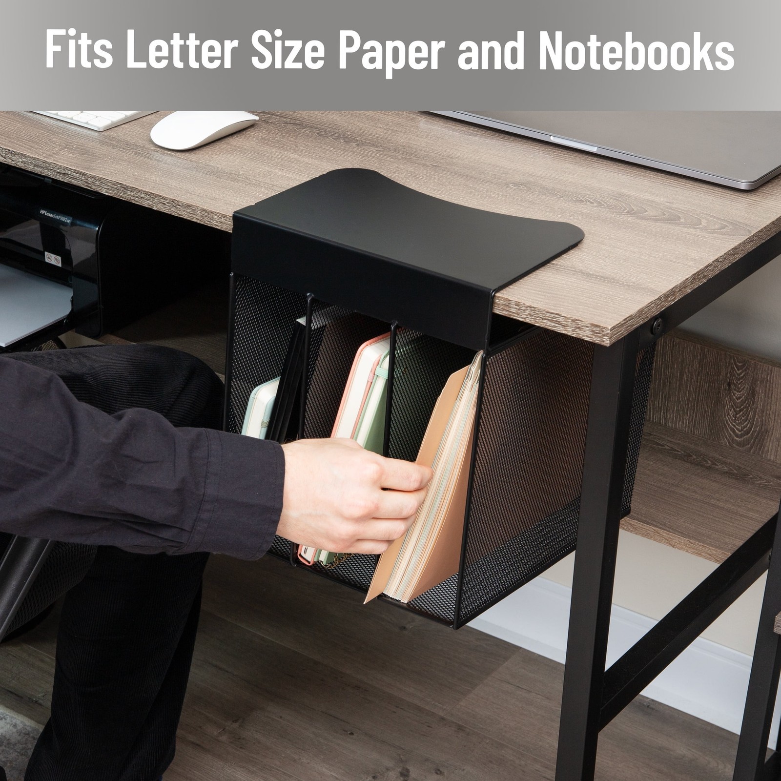 Slide-On Under Desk File Organizer No Tools Required Hanging Storage Laptops