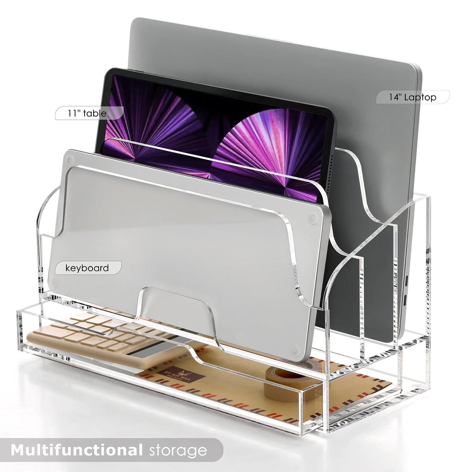 YUXUN Acrylic Mail Organizer for Desk – Transparent 3-Compartment