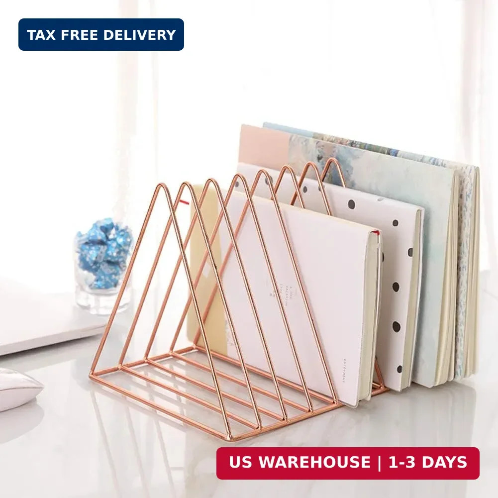 Sooyee 9 Slot Rose Gold Magazine Holder,Desktop File Sorter Organizer Triangle B