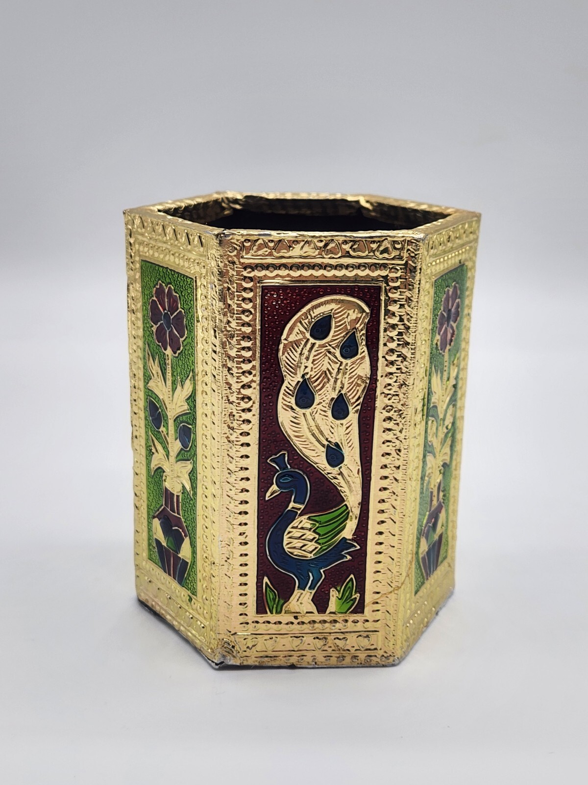 Handmade Golden Meenakari Pen Pencil Holder – Home Office Decor